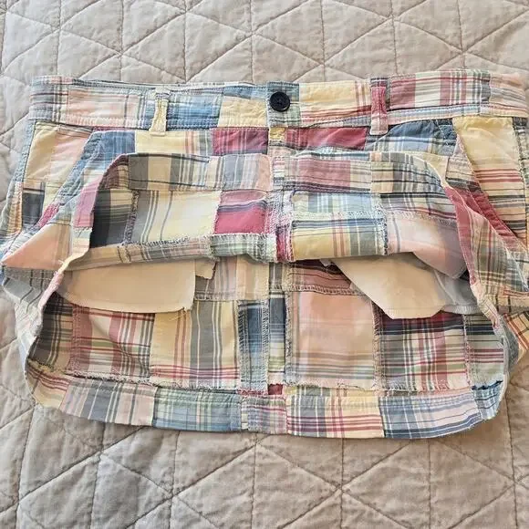 VTG Abercrombie & Fitch Y2K Micro Mini Patchwork Skirt Women's 10 Madras Plaid - Picture 8 of 9